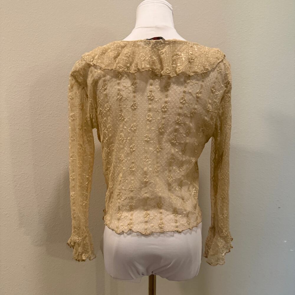 Beige Long Sleeve Lace Sheer Mesh Fairycore Top Small Fairy Coquette Medieval - Picture 2 of 9